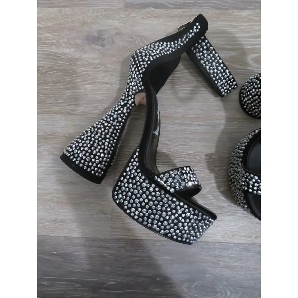 Azalea Wang My Place or Yours Black Chunky Platform Heeled Sandals Size 8.5